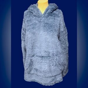 32 degrees womens Sherpa hoodie fleece pullover shirt solid slate blue $54 new